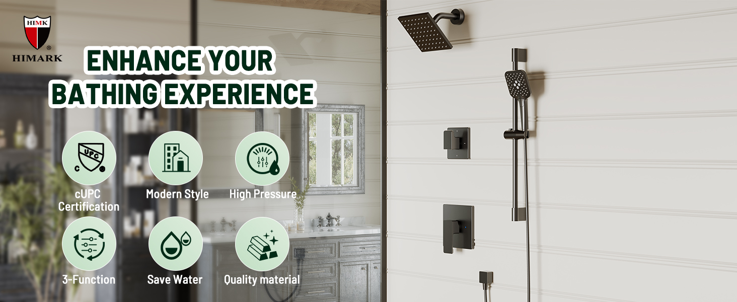 HIMK Black Shower Faucet Set High Pressure Shower Head and Handheld
