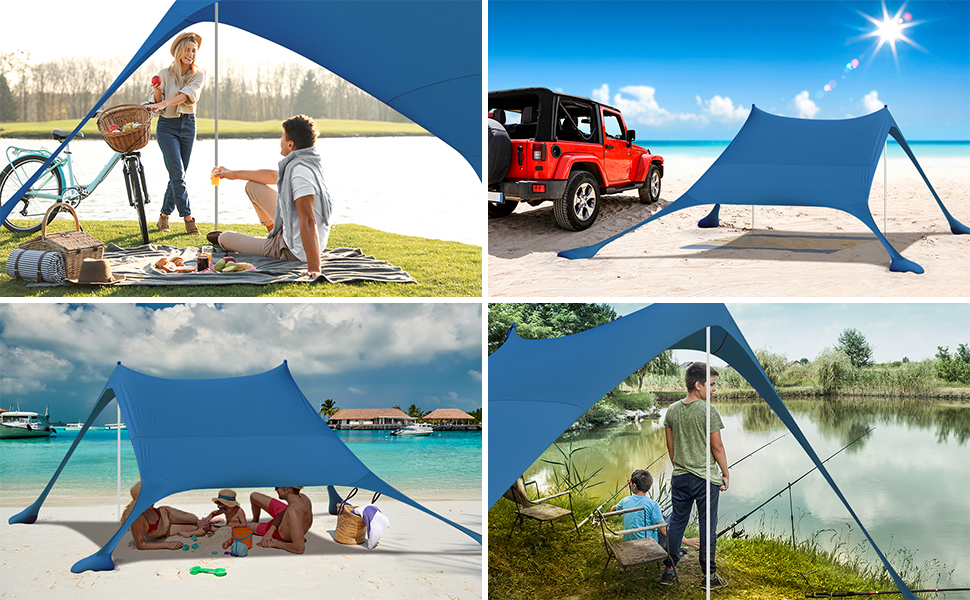 Pop Up Beach Tent Sun Shelter UPF50+, 7.8x7.8 FT Windproof Sun Shade