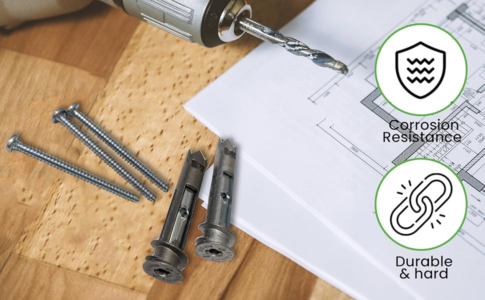 Zinc Ez Ancor Toggle Kit, 25 Zinc Self Drilling Toggle Anchors with 25