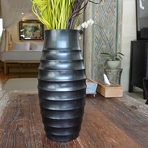 Amazon.co.jp: フラワーベース おしゃれ 黒 花器 花瓶 木製 バリ