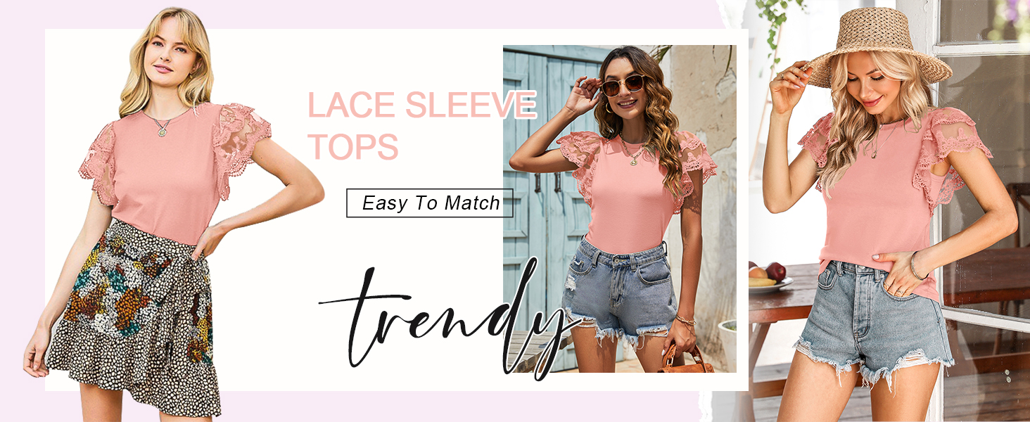 trendy lace sleeve tops