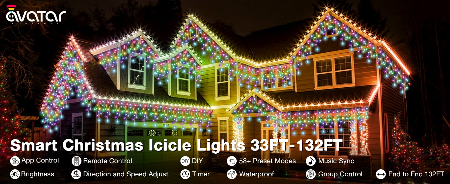 smart outdoor eaves icicle string lights