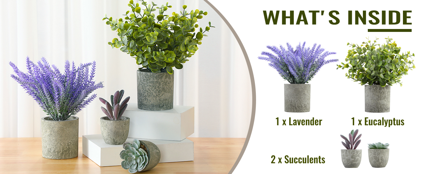 ALAGIRLS 4 Packs Fake Plants Small Artificial Plants for