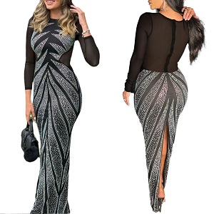 PORRCEY Womens Sexy Elegant Rhinestone Bodycon Party Club Night Dresses Hot Drilling Clubwear
