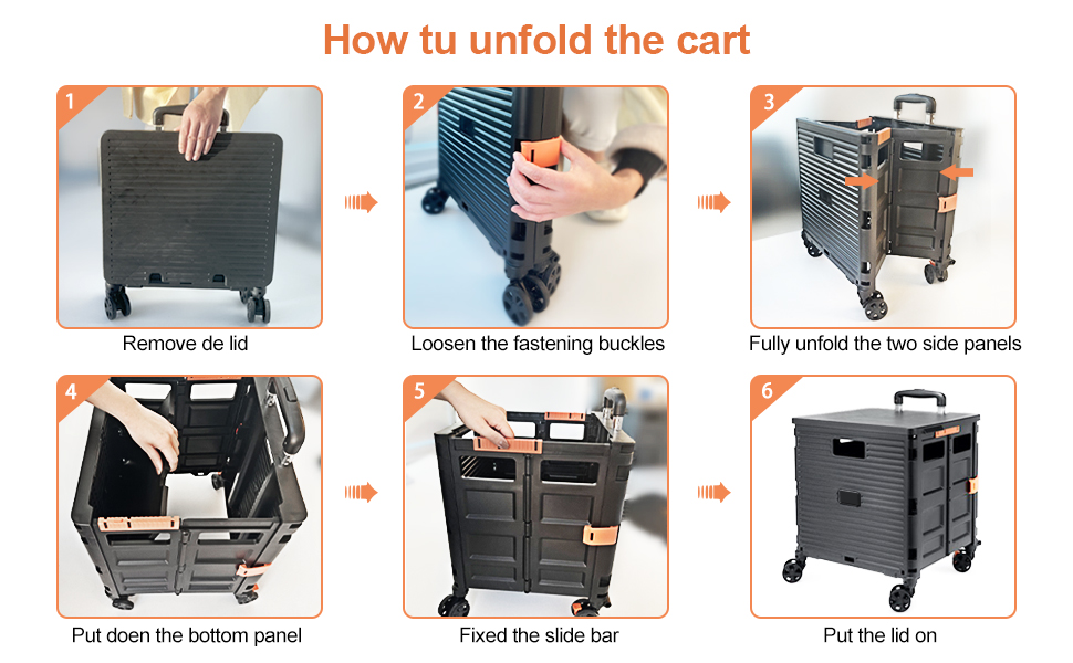Foldable Utility Cart with Lid 65L Folding Portable Rolling Crate Heavy