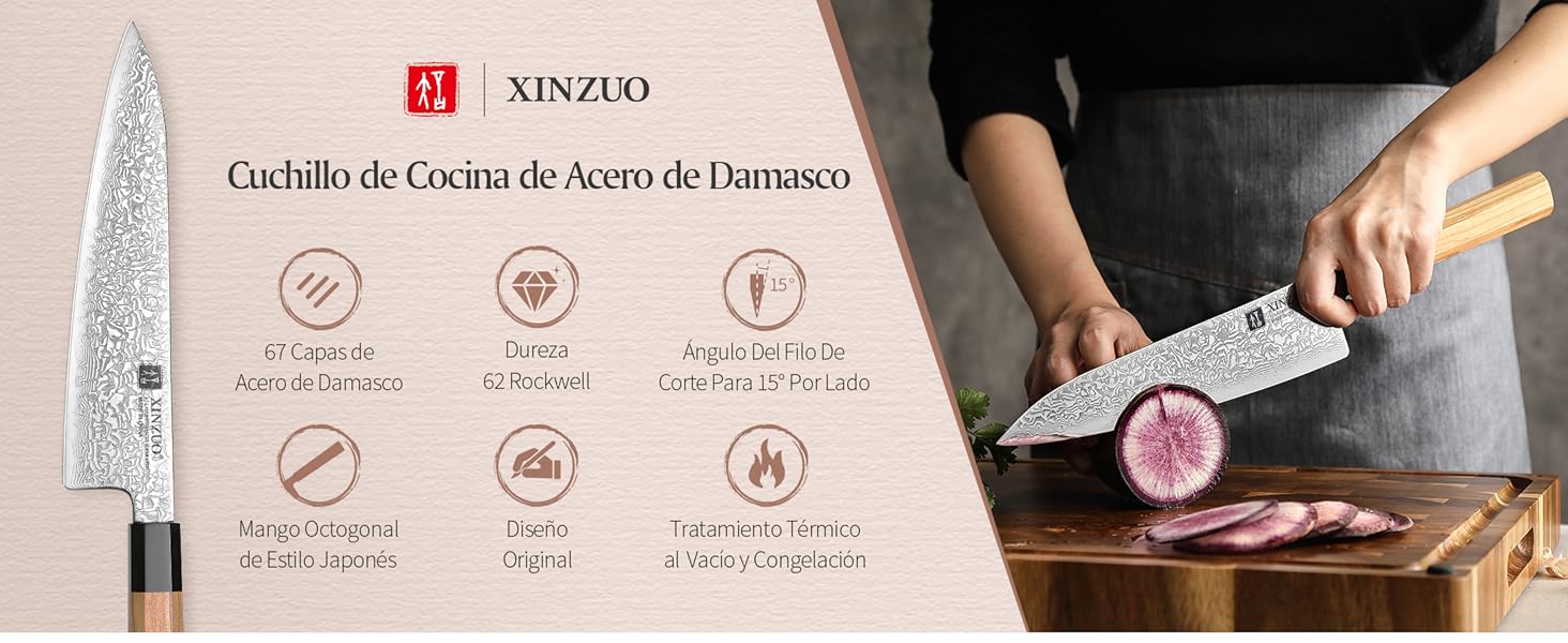 Cuchillo de Cocina de Acero de Damasco
