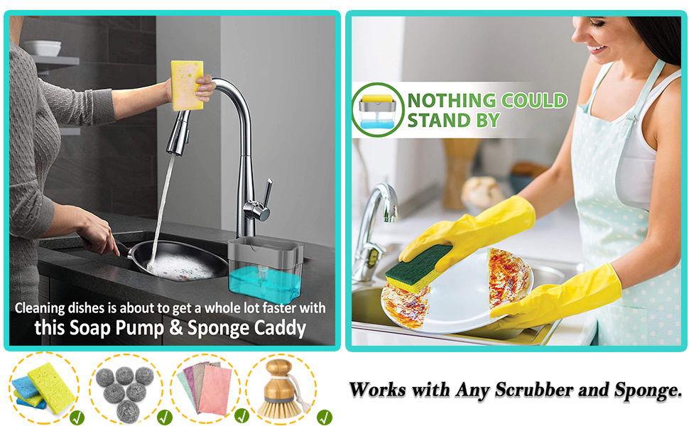 Soap Dispenser, Premium Soap Dispenser, Sink Dishwasher Liquid Holder, Pump with Sponge Holder