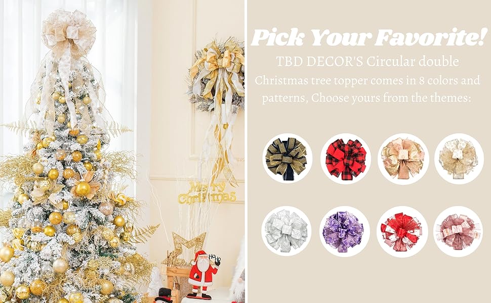 Christmas Tree Topper, 32x12 Inches Large Toppers Single Sided Bow with Glitter