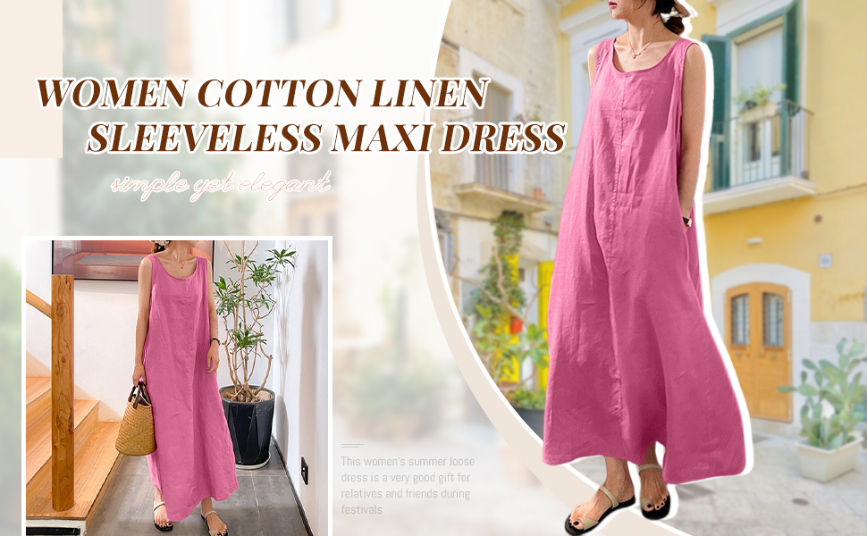 Amazon.com: Women's Summer Cotton Linen Sleeveless Dress