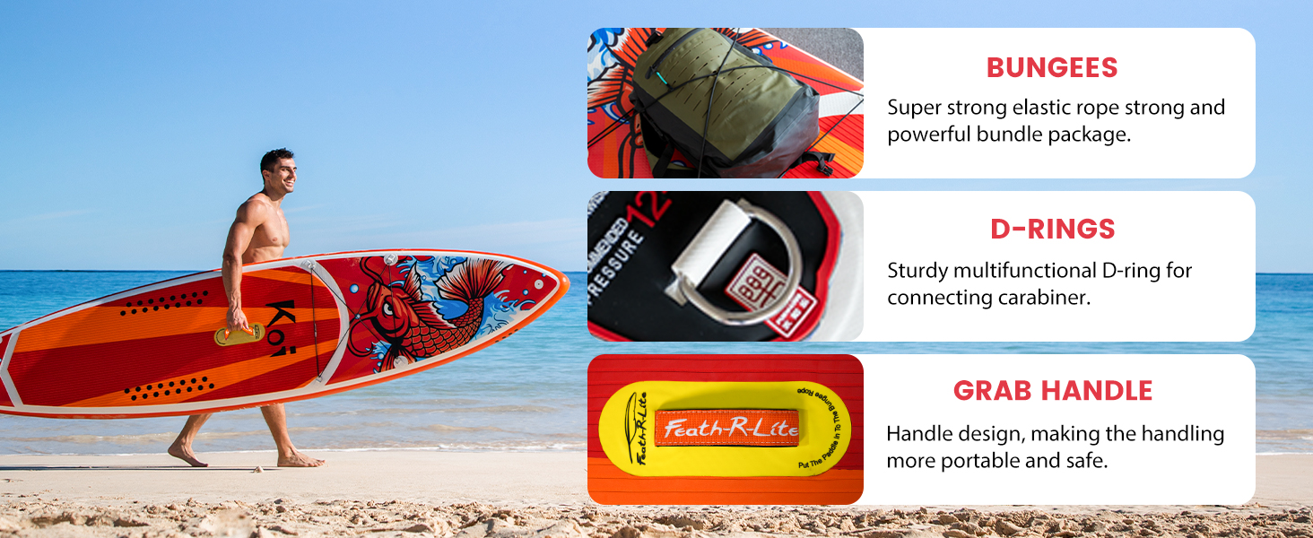 Red surfboard or similar water sports equipment shown on a sandy beach against blue sky.