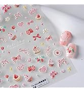 5D Embossed Pink Nail Stickers for Nail Art Cake Strawberry Bow Nail Art Stickers Nail Decals Sel...