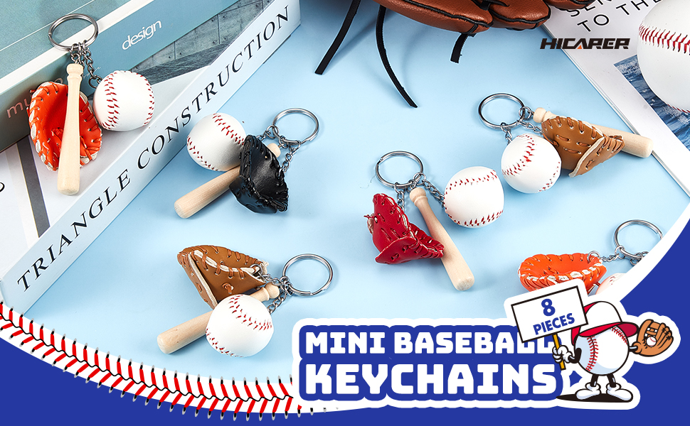 Junkin 8 Pieces Mini Baseball Keychains Threepiece