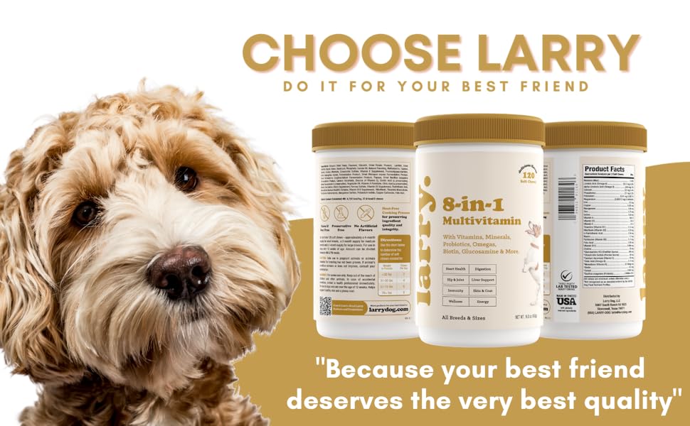 Larry 8in1 Dog Multivitamin, Dog Vitamins with Omega 3 6