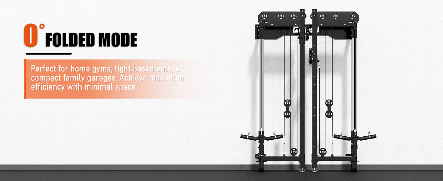 WM3-V4 Folding Squat Rack, Wall Mounted Power Rack with Dual Independent Pulley System, Functional Trainer with 5 Adjustable Function Modes for Space Saving Home Gym