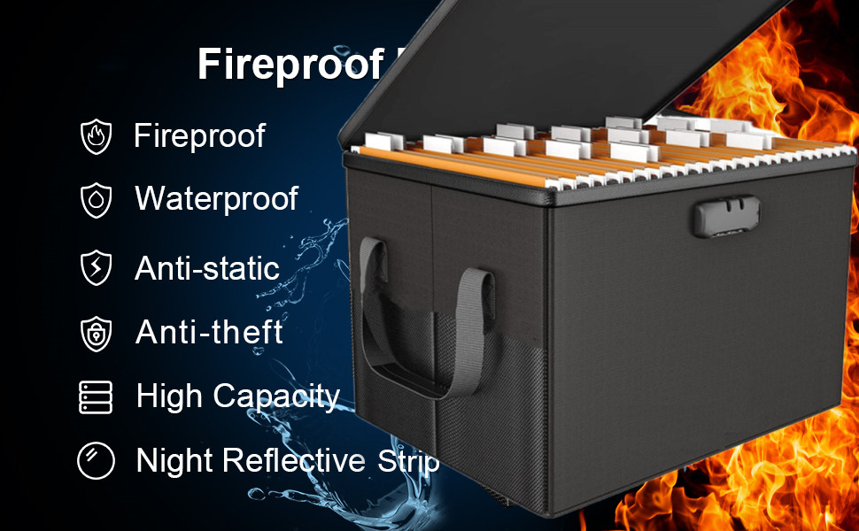 File Box with Lock,Collapsible Fireproof Document Box,Stands up The Temperature up to 2000