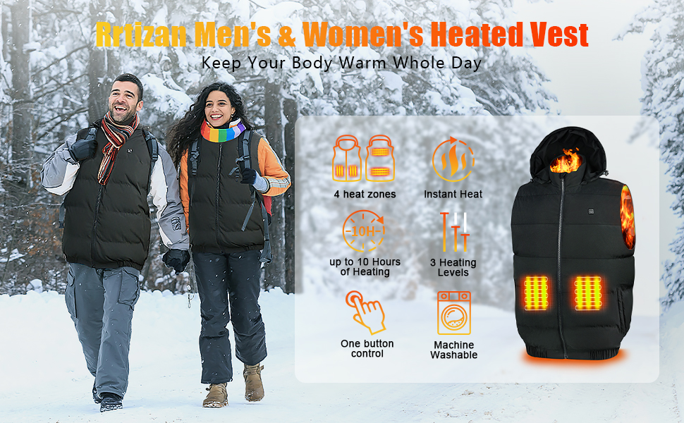 Rrtizan Heated Vest for Mens and Womens, Hood Heated Gilet with 3