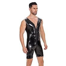 Men shiny leather bodysuit crotchless