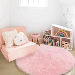 Pink Round Rug for Girls Bedroom,Fluffy Circle Rug 4'X4' for Kids Room,Furry Carpet for Teen Girls Room,Shaggy Circular Rug for Nursery Room,Fuzzy Plush Rug for Dorm,Cute Room Decor for Baby 15 reading nook rug
