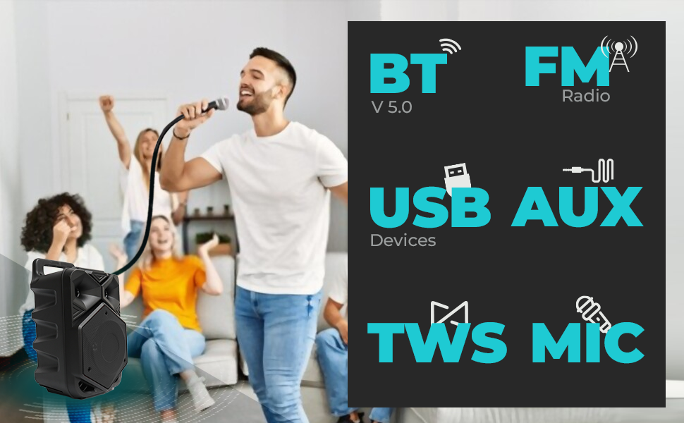 Landmark LM TBS7048 Bronx Bluetooth Party Speaker with Karaoke Mic/15 watts/Disco Lights/TF/FM