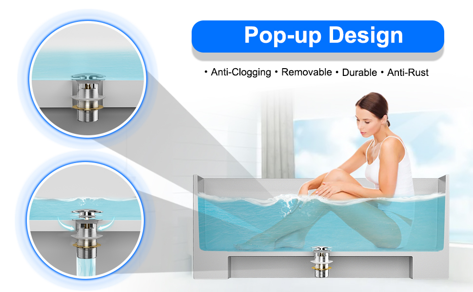Fibetter Popup Drain for Freestanding Tub, Free Standing Bathtub Drain Stopper Kit for Tub