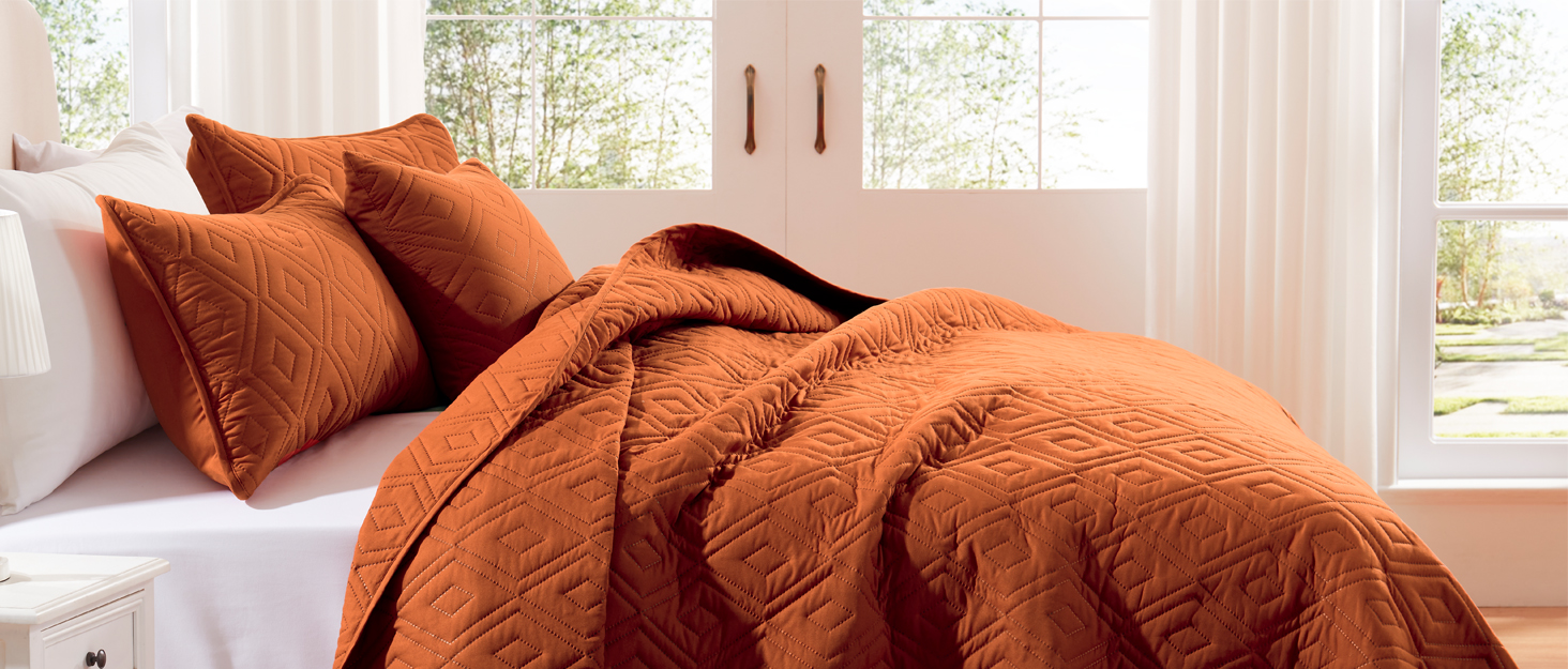 COZYART Quilt Set King Size Burnt Orange 3 Piece