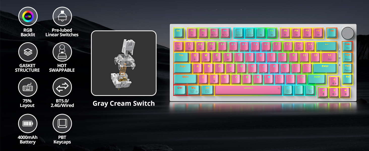 pink wireless mechanical keyboard