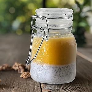 Glass Storage Jars with Airtight Hinged Lid, Leak Proof Gasket Clear Canister for Canning, Food jars