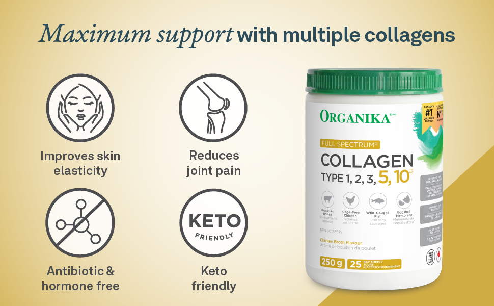 Organika Full Spectrum Collagen Type 1,2,3,5,10 Complete Collagen Naturally Containing