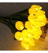 HOMESEASONS Pre-Lit Artificial Flower 20pcs LED Lighted Real Touch Tulip Bouquet 15