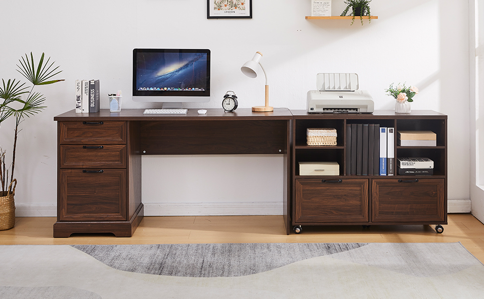  L-Shaped Executive Desk with 40" File Cabinet