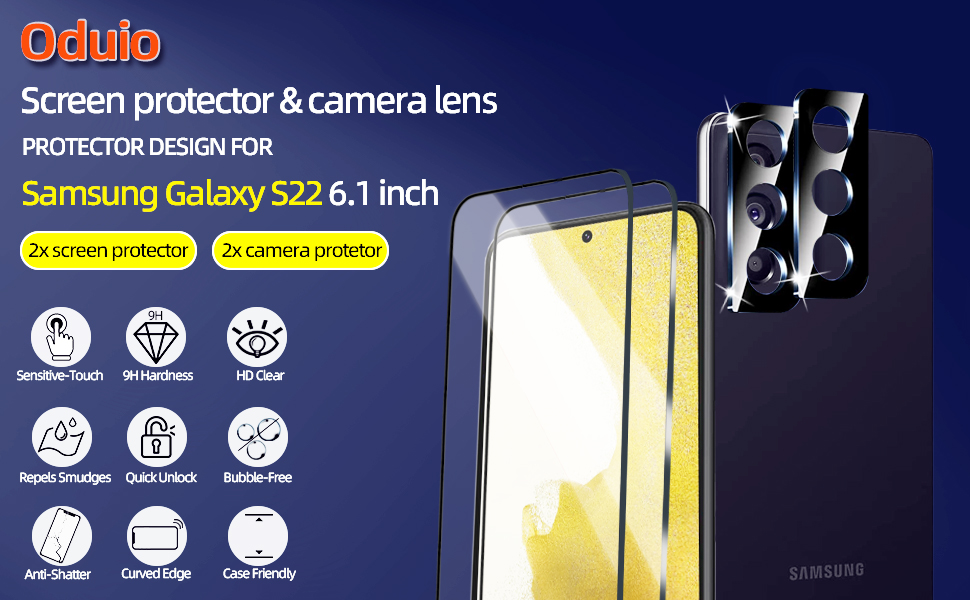 [2+2 Pack] Oduio Screen Protector for Samsung Galaxy S22 (6.1
