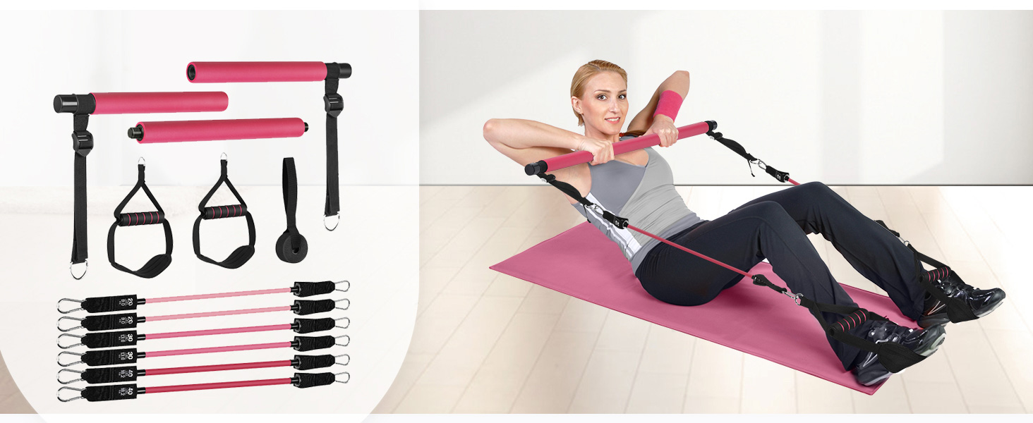 AlongSong Portable Pilates Bar Kit with Resistance Bands for Men and ...
