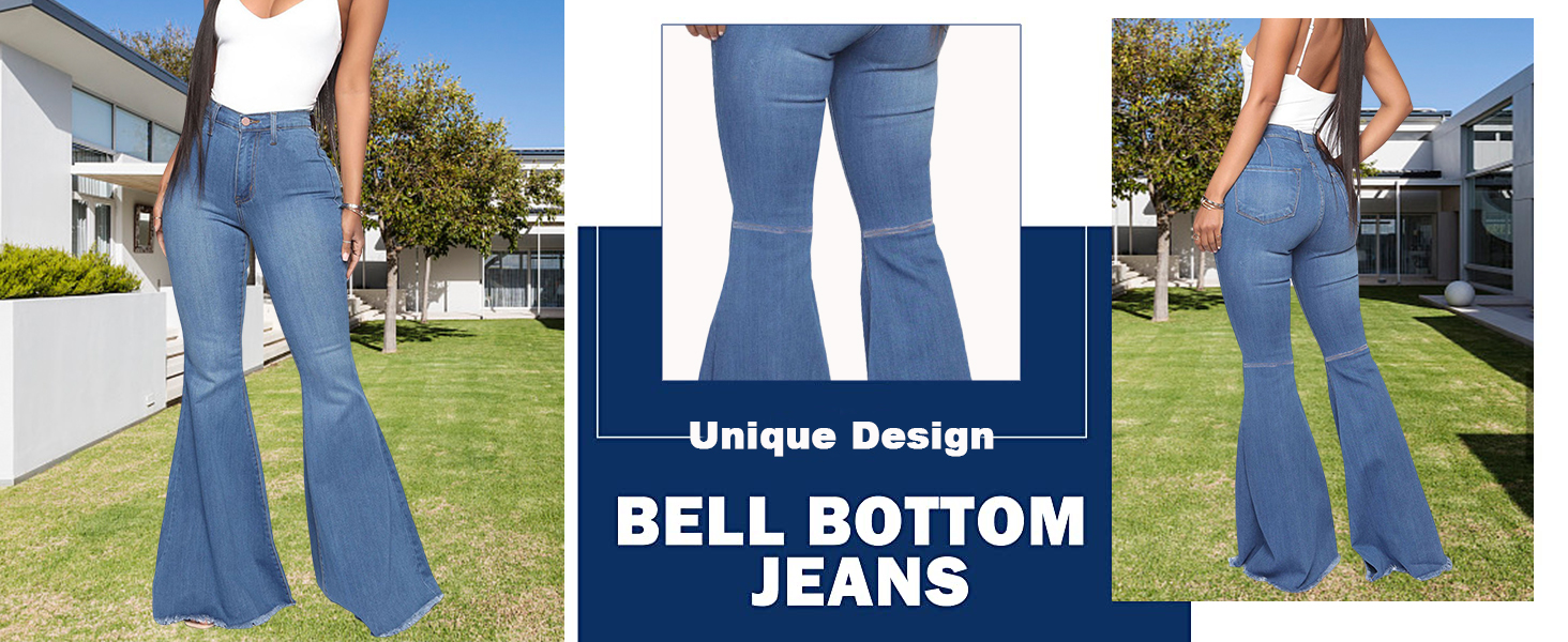 Bell Bottom Jeans for Women, High Waisted Flare Jeans for Women Ripped Stretchy Bell Bottoms Pants