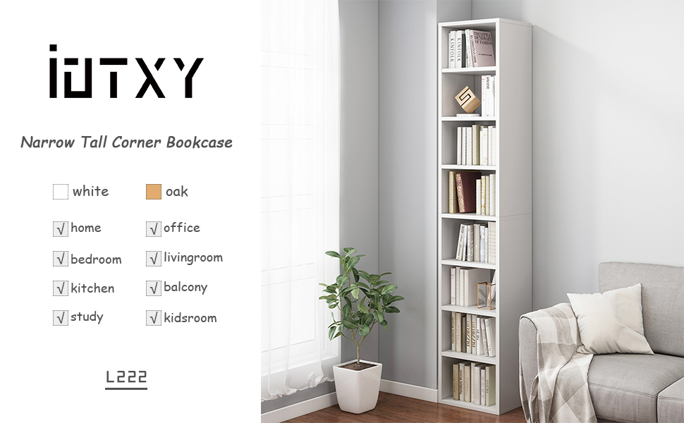 IOTXY Small Narrow Corner Bookcase 59" Tall Free Standing