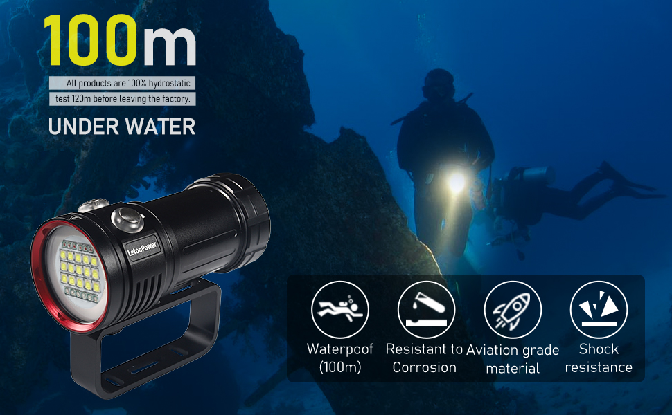 Diving Torch,LetonPower L15 10000Lumens Underwater Video Light,Dive