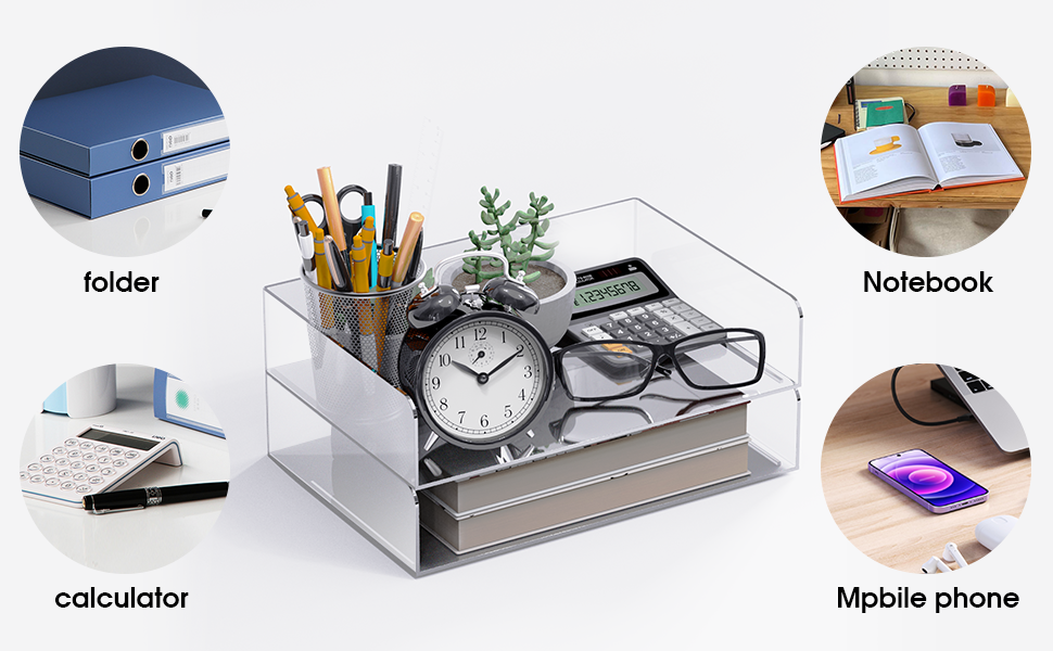 Koalafast Acrylic Paper Tray Organizer, 2 Tier Clear