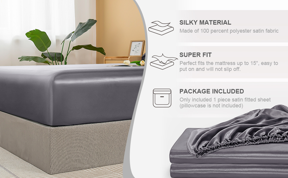 NSGZ Satin Fitted Sheet Queen, Single Silky Fitted Sheet