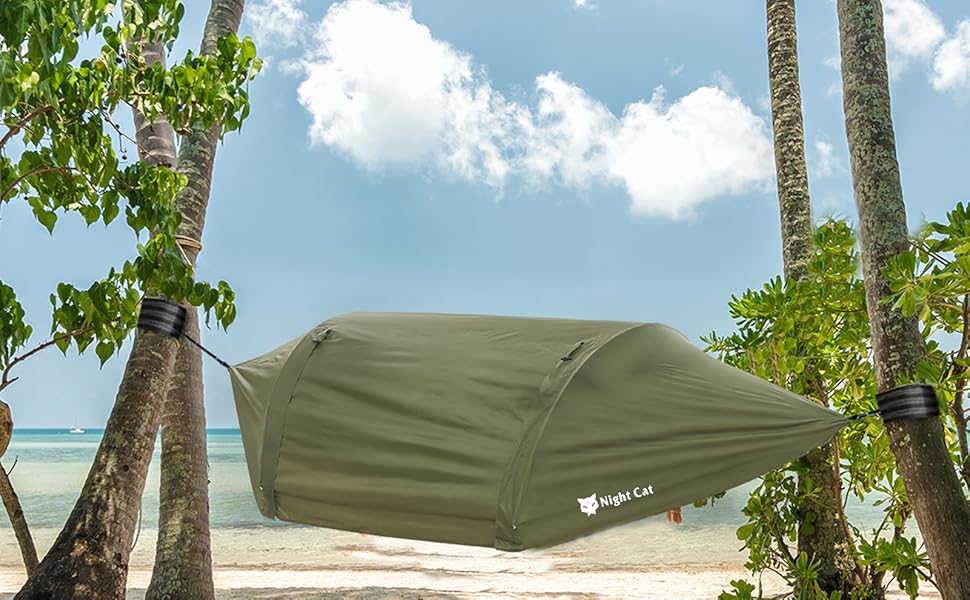 Night Cat Camping Hammock Tent with Mosquito Net and Rain Fly for One Person Waterproof