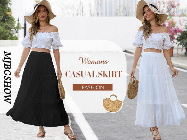 Amazon.com: MJBGSHOW Womens Chiffon Long Skirt Elastic High