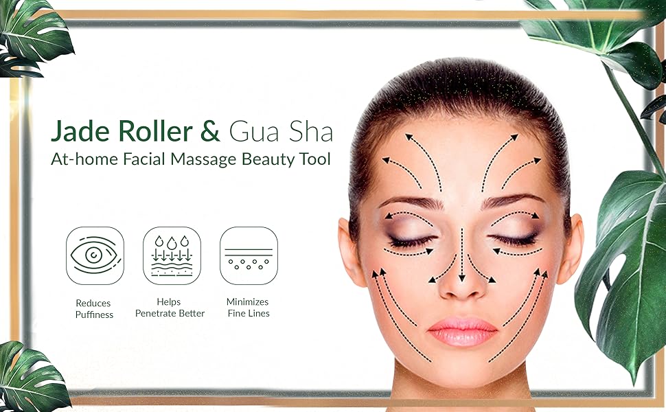 Jade Roller and Gua Sha Set Facial Roller for Face, Eyes, Neck and