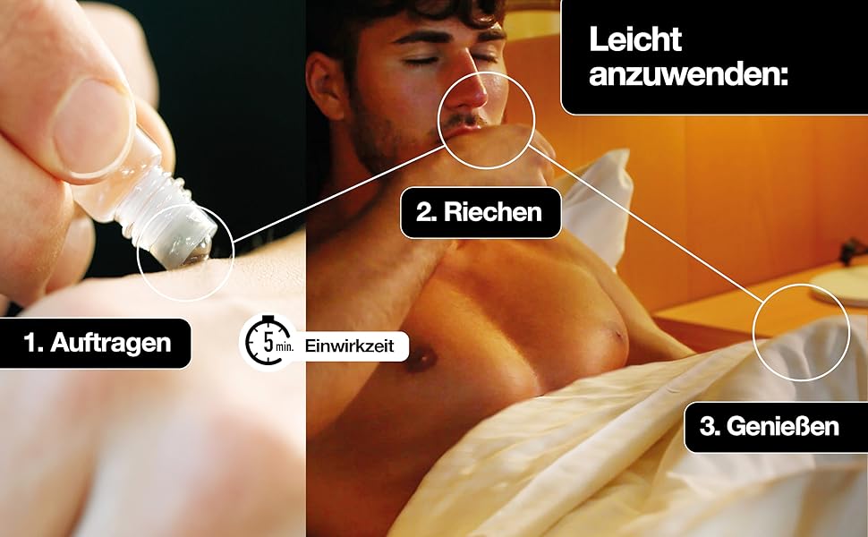 Anleitungsdiagramm auf Deutsch, das den dreistufigen Prozess zur Anwendung und Verwendung eines Produkts zeigt, mit nummerierten Schritten und kreisförmigen Indikatoren