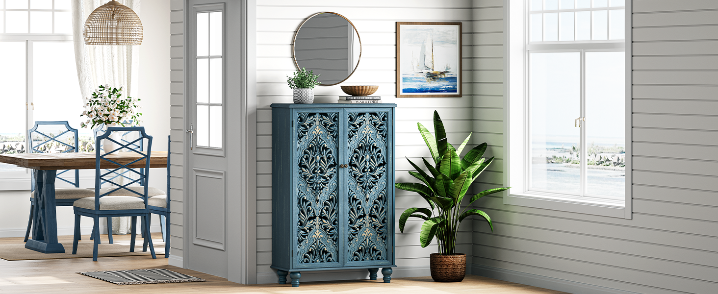 Tall Storage Cabinet,Accent Cabinet with 2 Doors,47" Tall Narrow Cabinet with Solid Wood Legs