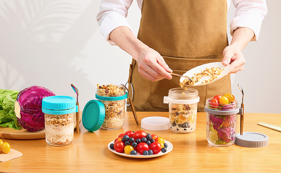 Set of 4 Overnight Oats Jars, Overnight Oats Container with