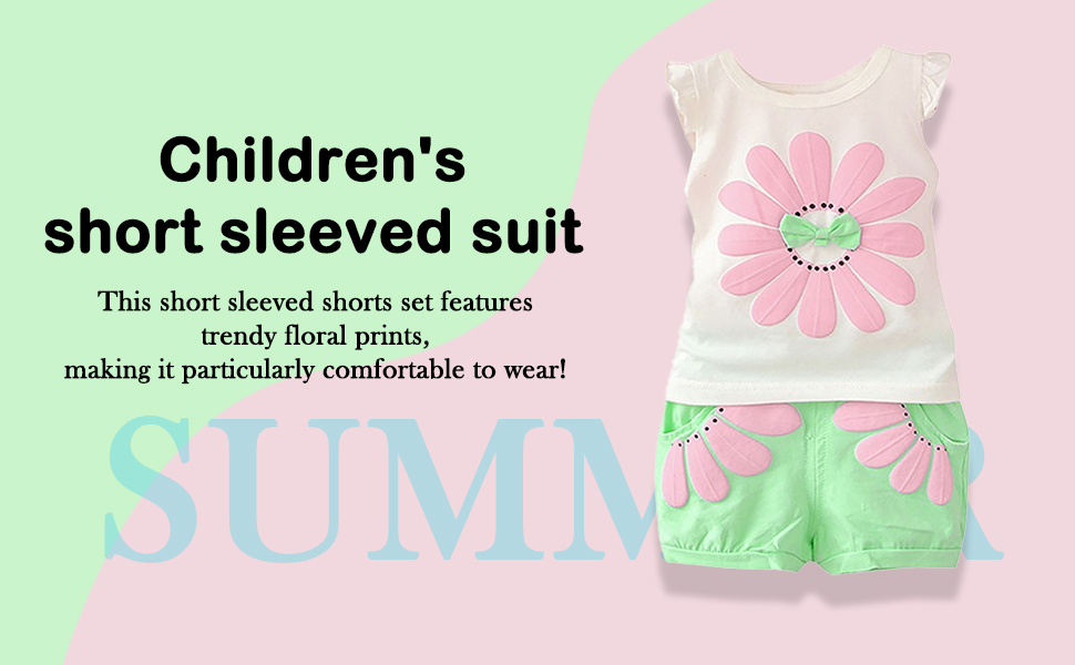 Toddler Kids Baby Girl Flower Outfits Ruffle T Shirt Tops So... Girls Summer Clothes Infant Shorts Sets Ruffle Short Sleeve T-Shirt Letter Print Shirt Outfit Set