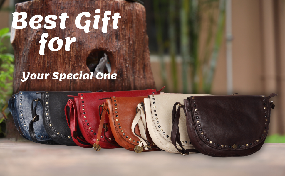 Genuine Italian Leather Boho Studded Crossbody Shoulder Bag