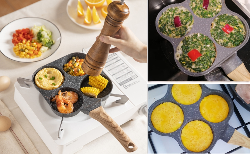 4 Hole Pancake Pan, Aluminum Non Stick Egg Frying Pan Omelet Pan