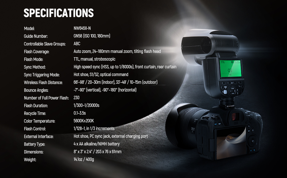 NEEWER Upgraded NW645IIN TTL Flash Speedlite GN58 HSS Flashlight