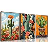 XXOUYLQ 3pcs Mexican Cactus Canvas Wall Art Vintage Desert Floral Posters Boho Southwestern Botan...