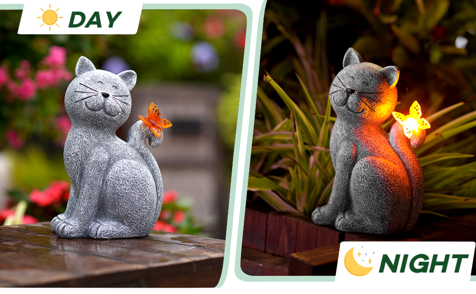 Yeomoo Figurines de chats avec papillon solaire Décoration de salon