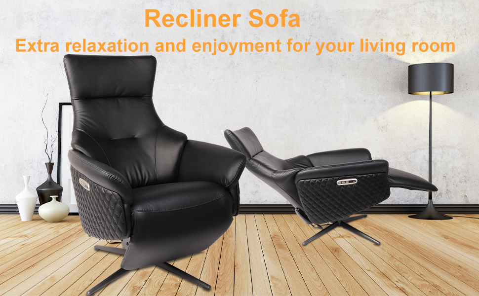 Power Recliner Lounge Chair Single Swivel Leather